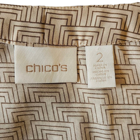 Chico's Women's Tunic Blouse VNeck Beaded Rolled Sleeves Brown Size 2 (Large) - Picture 7 of 10